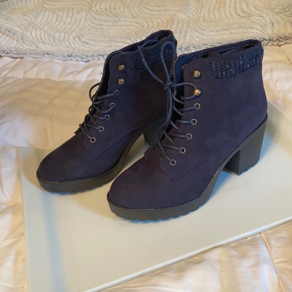 JUSTFAB Navy Ankle Boots Faux Suede - Picture 2 of 4